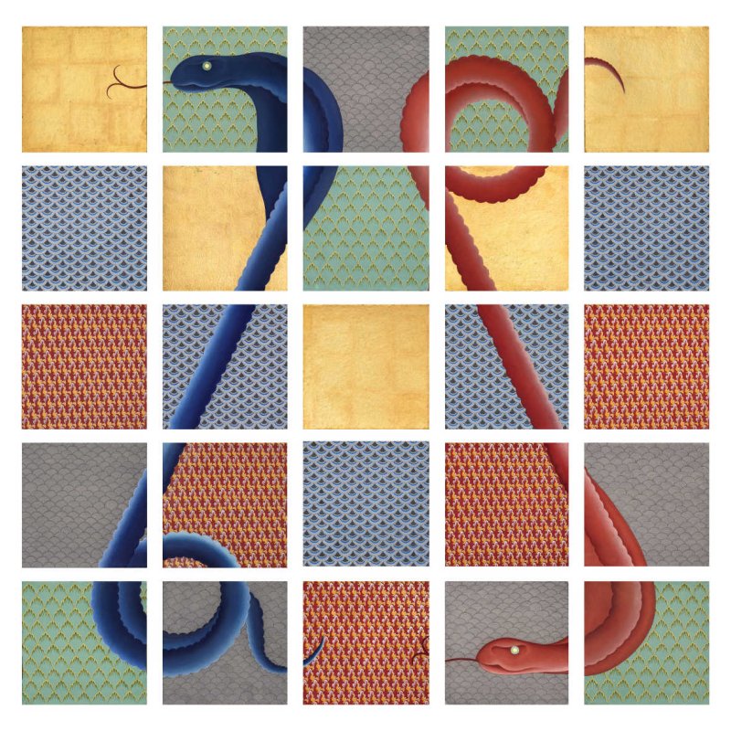 SNAKES & LADDERS, 2012-22 • 25 panels, Each panel 10.5” x10.5” • Pigments, Arabic gum & gold leaf on handmade Sanganer paper