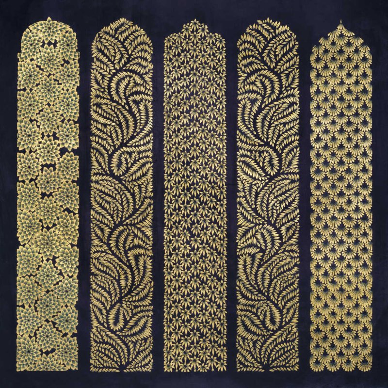 DOORS OF PERCEPTION, 2023 • 35”x 35” • Pigment and gold leaf on handmade Sanganer paper
