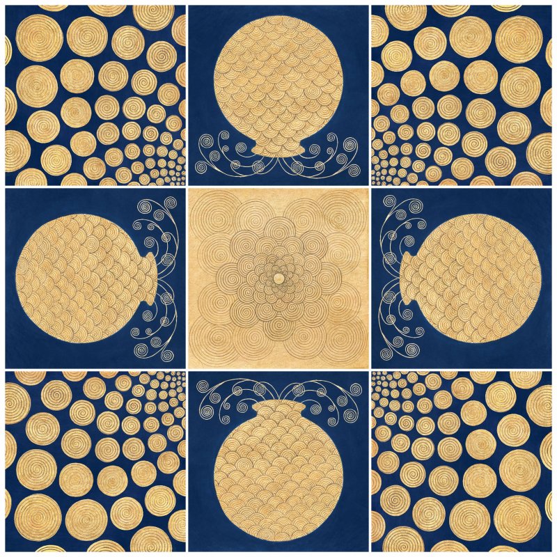 Jambudvipa, 2017 • 36” x 36” altogether • Pigment, gold leaf & Arabic gum on handmade paper